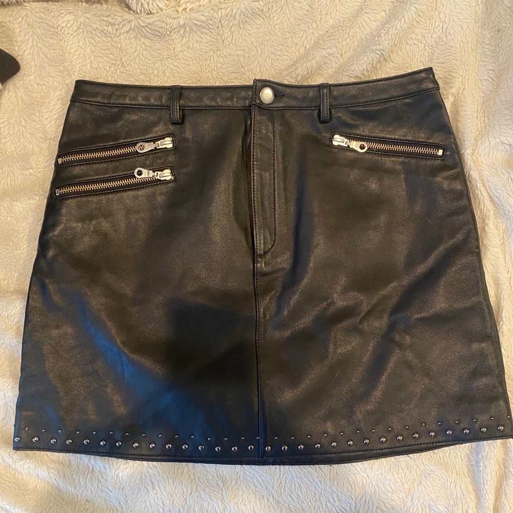 Black Rebecca Minkoff Studded Lambskin Leather Skirt